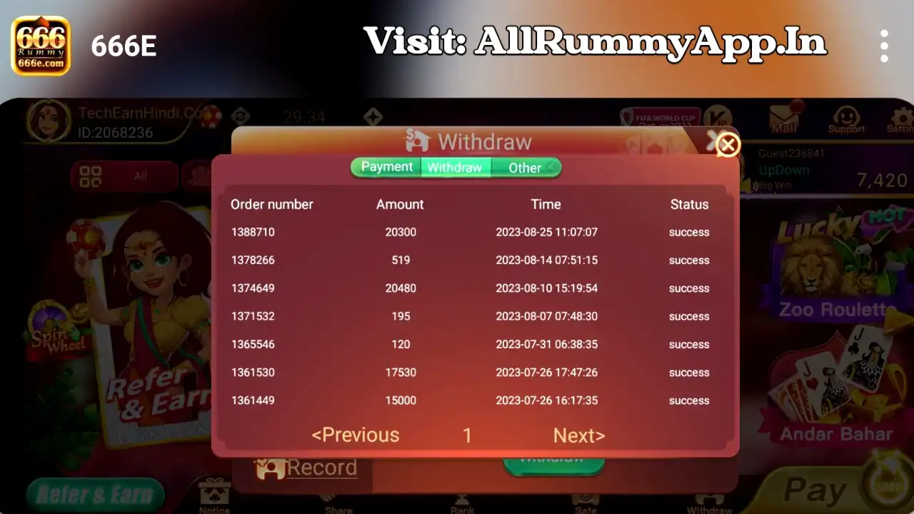 666E Rummy APK Payment Proof